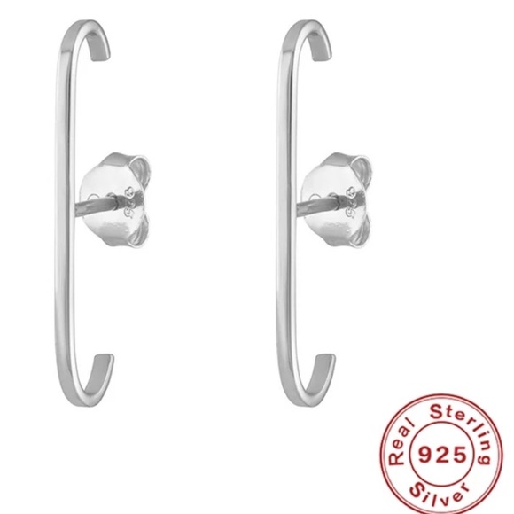 Sterling Silver Bar Cuff Earrings - Picture 3 of 4